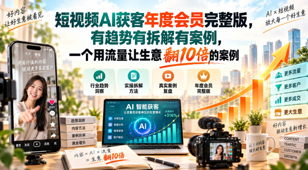 短视频AI获客年度会员完整版，有趋势有拆解有案例，一个用流量让生意翻10倍的案例-造梦栈