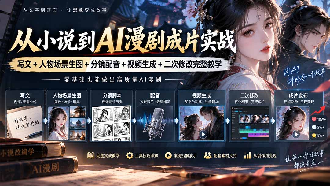 从小说到AI漫剧成片实战：写文+人物场景生图+分镜配音+视频生成+二次修改完整教学-造梦栈
