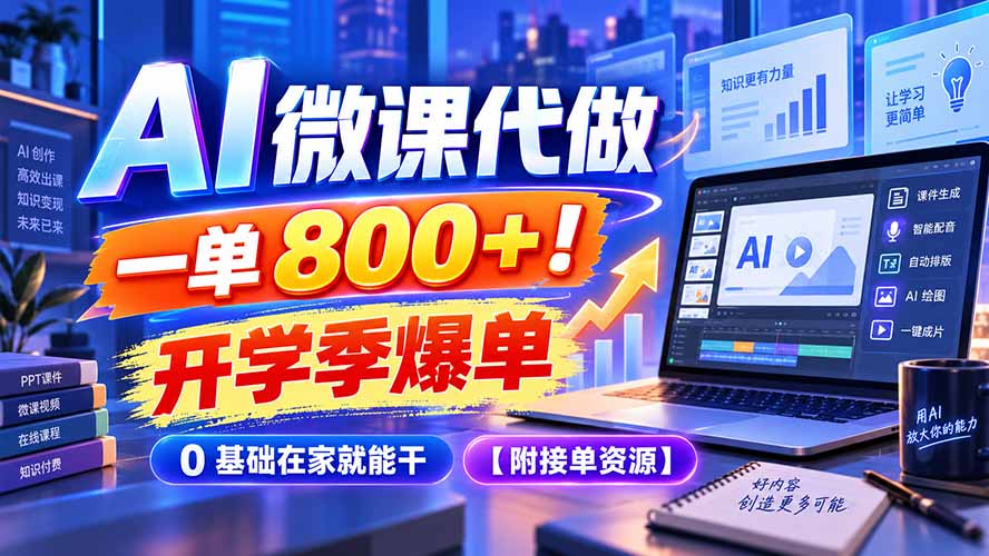 AI 微课代做，一单 800+！开学季爆单，0 基础在家就能干【附接单资源】-造梦栈