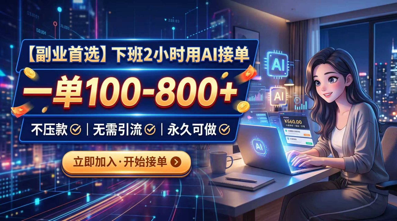 下班2小时用AI接单，一单100-800+，不压款，无需引流，永久可做-造梦栈
