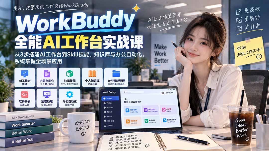 WorkBuddy全能AI工作台实战课：从3步搭建AI工作台到Skill技能、知识库与办公自动化，系统掌握全场景应用-造梦栈