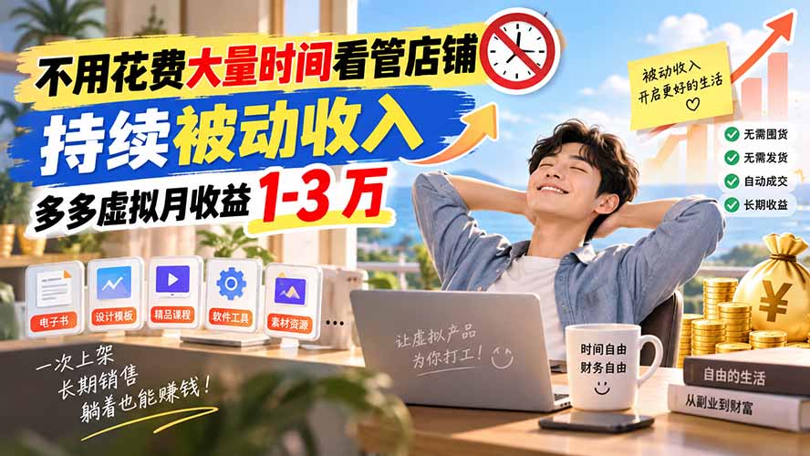 不用花费大量时间看管店铺，持续被动收入，多多虚拟月收益 1-3 万-造梦栈