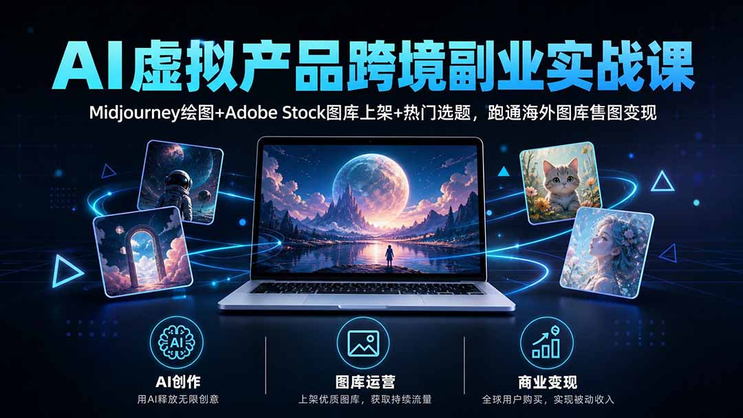 AI虚拟产品跨境副业实战课｜Midjourney绘图+Adobe Stock图库上架+热门选题，跑通海外图库售图变现-造梦栈