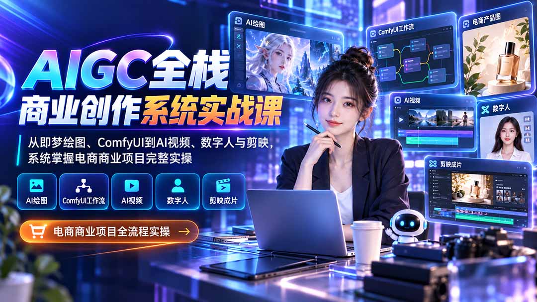 AIGC全栈商业创作系统实战课：从即梦绘图、ComfyUI到AI视频、数字人与剪映，系统掌握电商商业项目完整实操-造梦栈