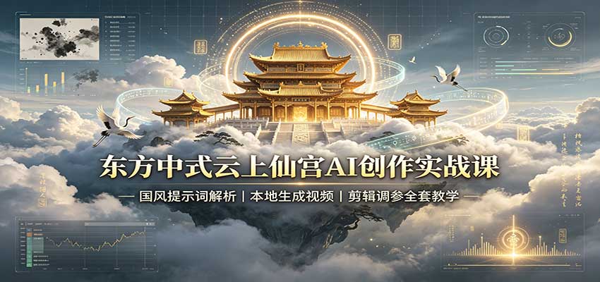 东方中式云上仙宫AI创作实战课：国风提示词解析，本地生成视频，剪辑调参全套教学-造梦栈