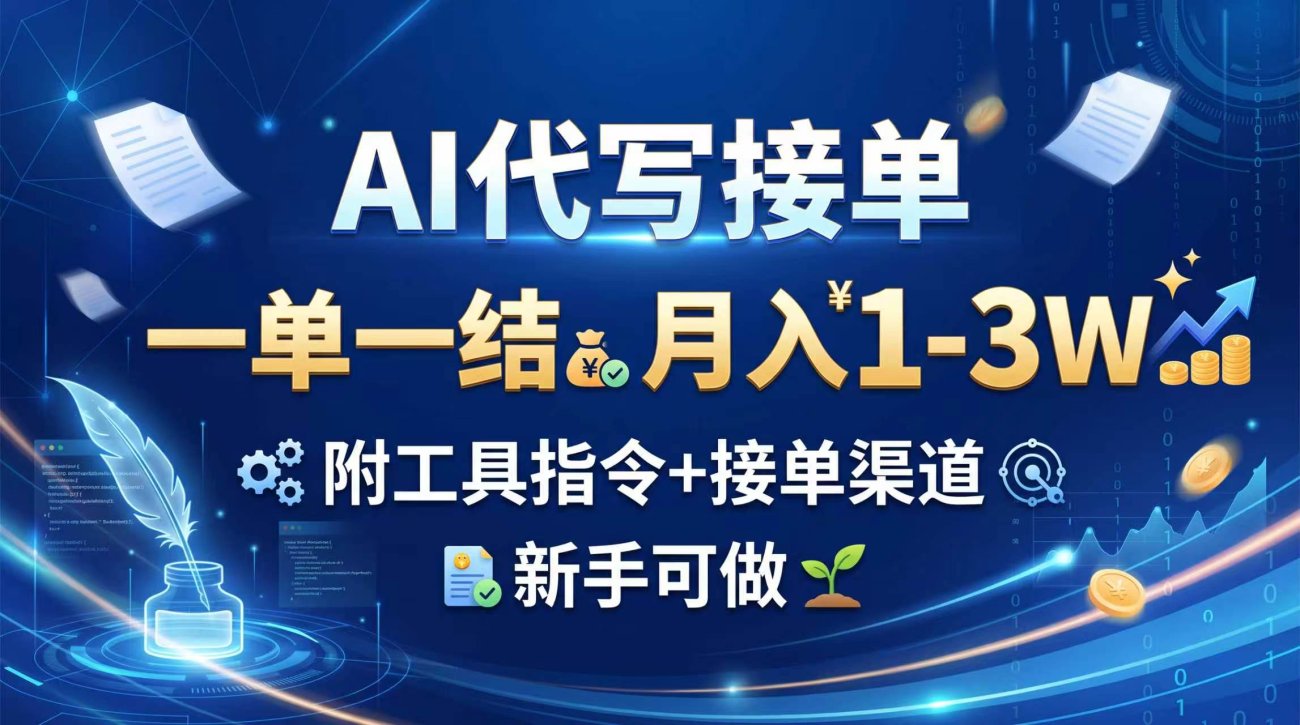 AI代写接单，一单一结，月入1-3W，附工具指令+接单渠道，新手可做-造梦栈