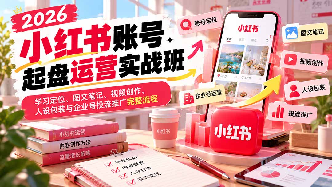 2026小红书账号起盘运营实战班：学习定位、图文笔记、视频创作、人设包装与企业号投流推广完整流程-造梦栈