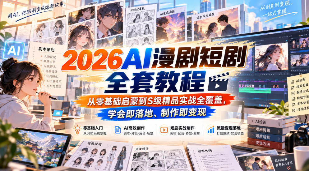 2026AI漫剧短剧全套教程，从零基础启蒙到S级精品实战全覆盖，学会即落地、制作即变现-造梦栈