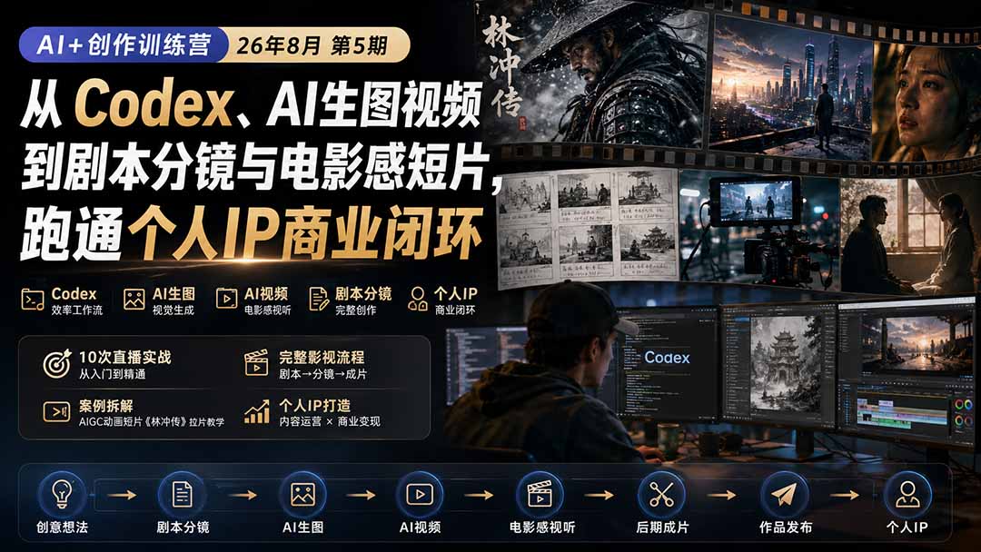 AI+创作训练营26年第5期-更新：从Codex、AI生图视频到剧本分镜与电影感短片，跑通个人IP商业闭环-造梦栈
