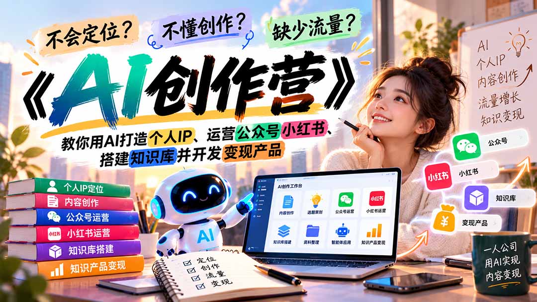 不会定位、不懂创作、缺少流量？《AI创作营》教你用AI打造个人IP、运营公众号小红书、搭建知识库并开发变现产品-造梦栈