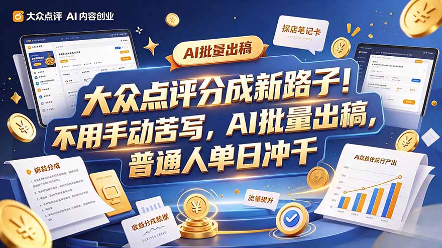 大众点评副业新玩法，工具提效解放双手，批量做笔记，单日可破千-造梦栈