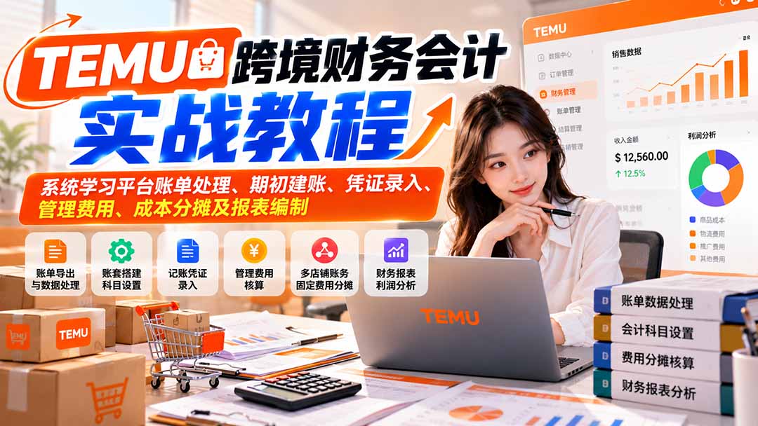 TEMU跨境财务会计实战教程：系统学习平台账单处理、期初建账、凭证录入、管理费用、成本分摊及报表编制-造梦栈