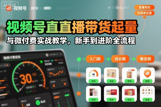 视频号直播带货起量与微付费实战教学，新手到进阶全流程(更新26年10月)-造梦栈