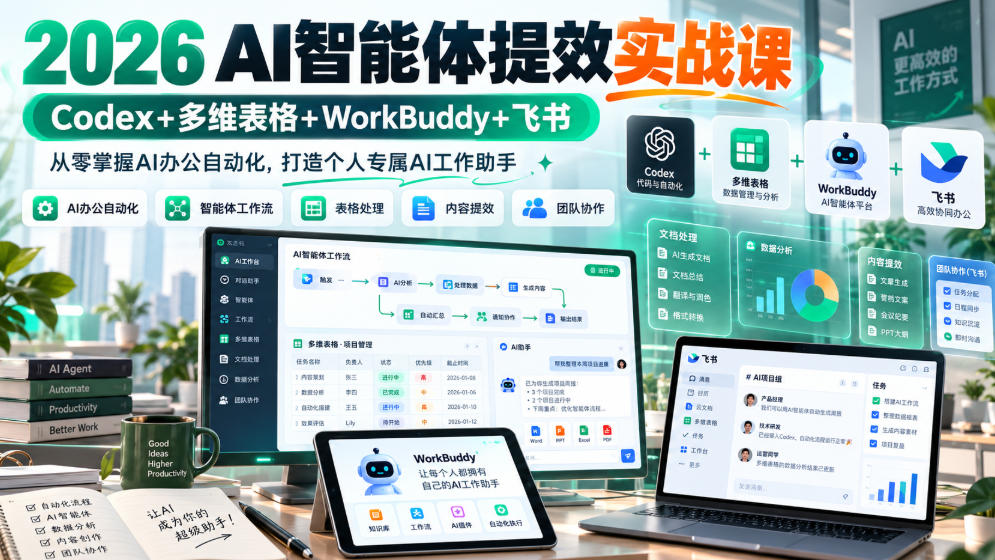 2026 AI智能体提效实战课：Codex+多维表格+WorkBuddy+飞书，从零掌握AI办公自动化，打造个人专属AI工作助手-造梦栈