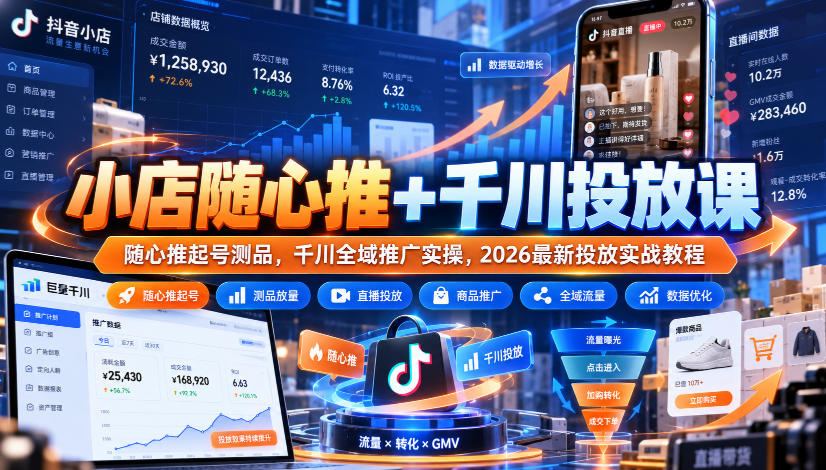 小店随心推+千川投放课｜随心推起号测品，千川全域推广实操，2026最新投放实战教程-造梦栈