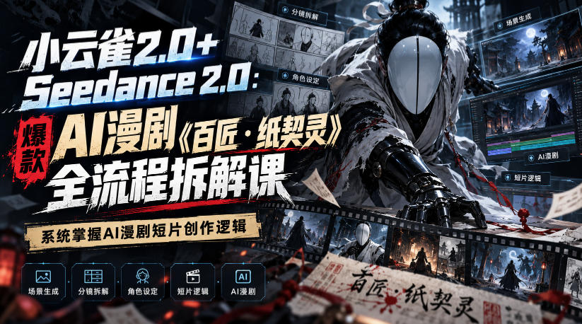 小云雀2.0+Seedance 2.0：爆款AI漫剧《百匠・纸契灵》全流程拆解课，系统掌握AI漫剧短片创作逻辑-造梦栈