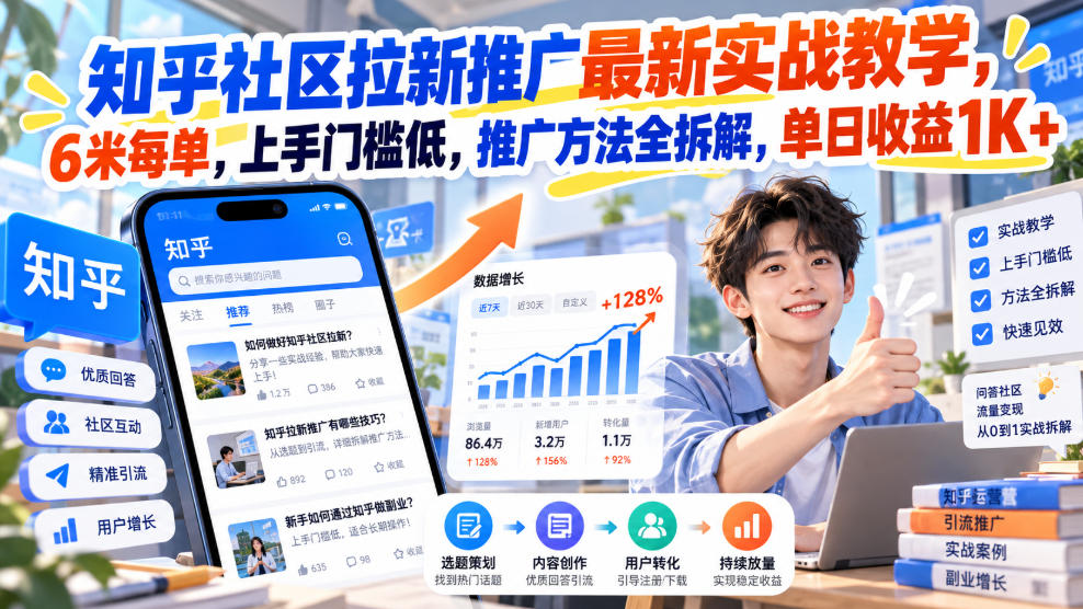 知乎社区拉新推广最新实战教学，6米每单，上手门槛低，推广方法全拆解，单日收益1K+！(更新1021)-造梦栈