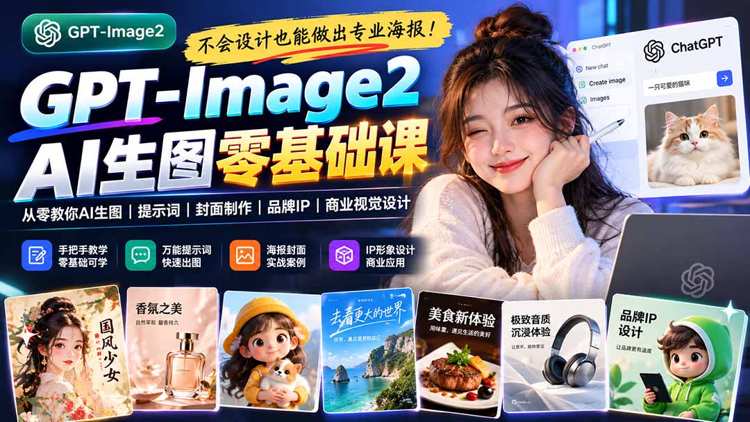 不会设计也能做出专业海报！GPT-Image2从零教你AI生图、提示词、封面制作、品牌IP与商业视觉设计-造梦栈