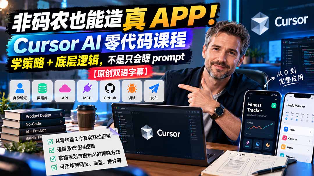 非码农也能造真 APP！Cursor AI 零代码课程：学策略 + 底层逻辑，不是只会瞎 prompt【原创双语字幕】-造梦栈