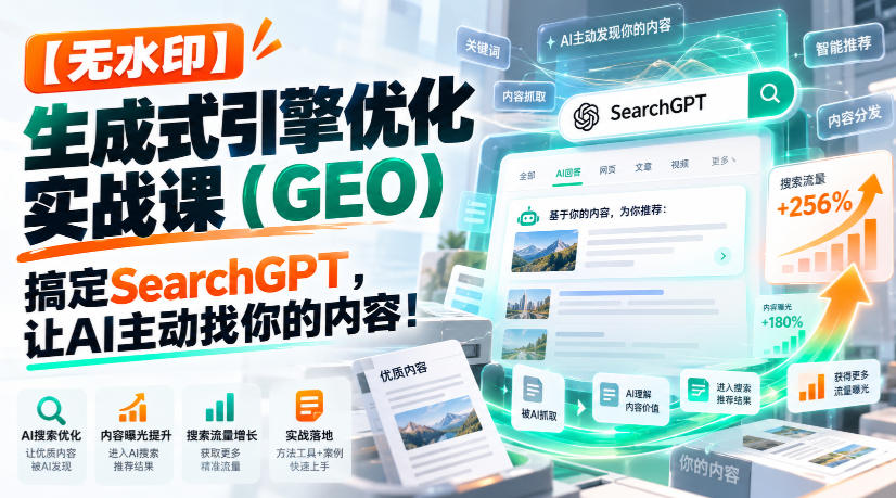 【无水印】生成式引擎优化(GEO)实战课：搞定SearchGPT，让AI主动找你的内容！【原创双语字幕】-造梦栈
