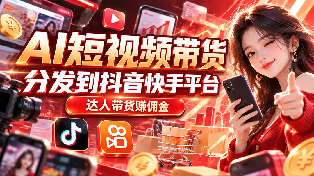 【AI短视频带货】分发到抖音快手平台，达人带货赚佣金-造梦栈