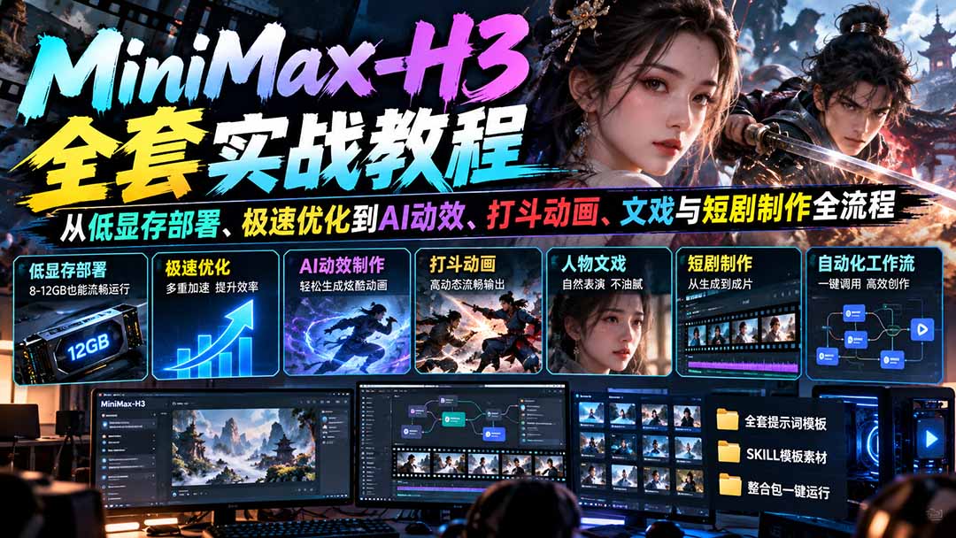 MiniMax-H3全套实战教程：从低显存部署、极速优化到AI动效、打斗动画、文戏与短剧制作全流程-造梦栈
