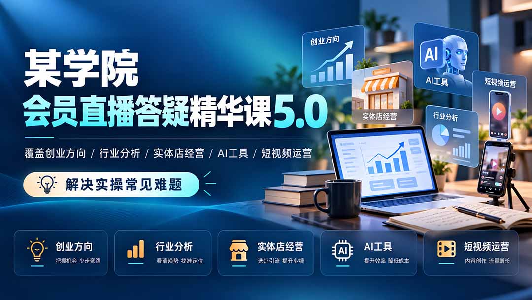 某学院会员直播答疑精华课5.0：覆盖创业方向、行业分析、实体店经营、AI工具和短视频运营，解决实操常见难题！-造梦栈