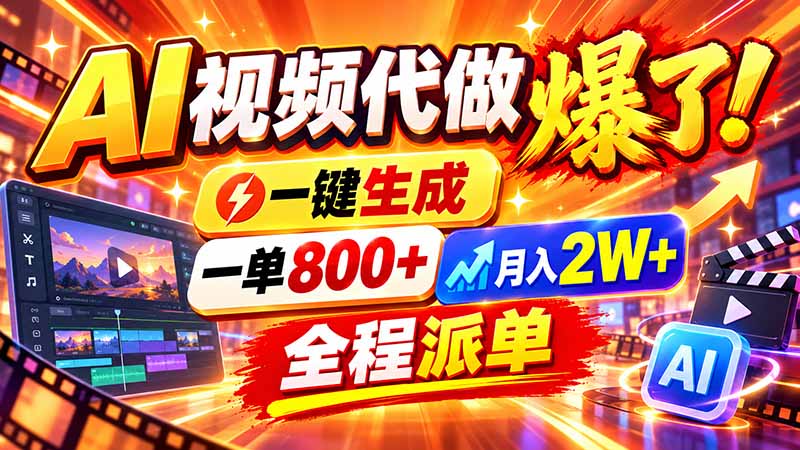 2026年底新赛道，AI视频代做一单800+，小白可做，告别打工-造梦栈