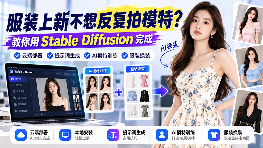 服装上新不想反复拍模特？教你用Stable Diffusion完成云端部署、提示词生成、AI模特训练与换装-造梦栈