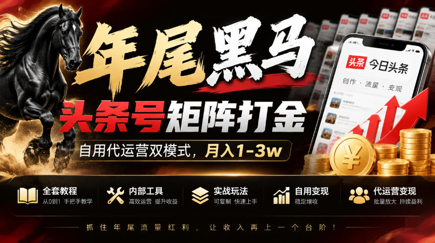 【年尾黑马】头条号矩阵打金，自用代运营双模式，月入1-3w，附全套教程及内部工具【揭秘】-造梦栈