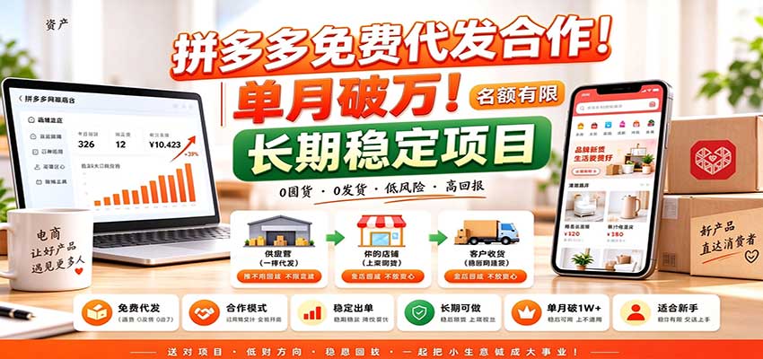 拼多多免费代发合作｜单月破万！长期稳定项目，名额有限-造梦栈