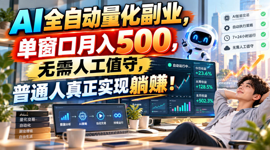 AI全自动量化副业，单窗口月入500，无需人工值守，普通人真正实现躺賺！-造梦栈