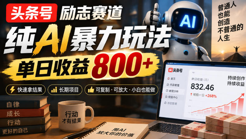 头条号励志赛道，纯AI暴力玩法，单日收益800+，快速拿结果，长期项目-造梦栈