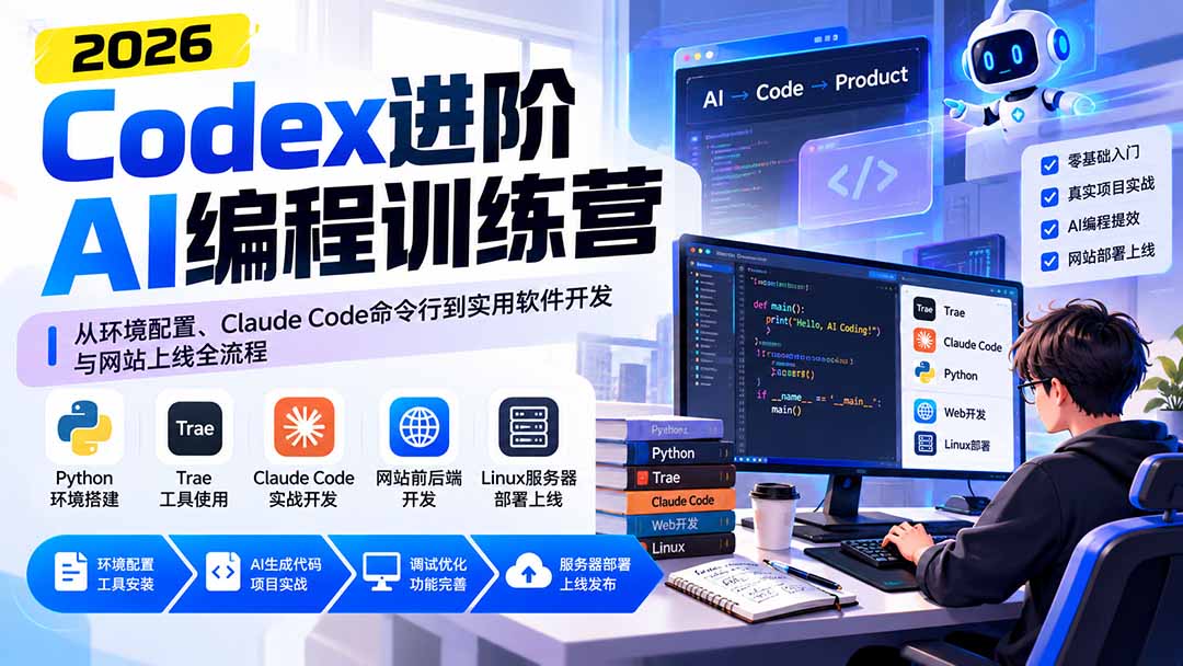 Codex进阶AI编程训练营：从环境配置、Claude Code命令行到实用软件开发与网站上线全流程-造梦栈