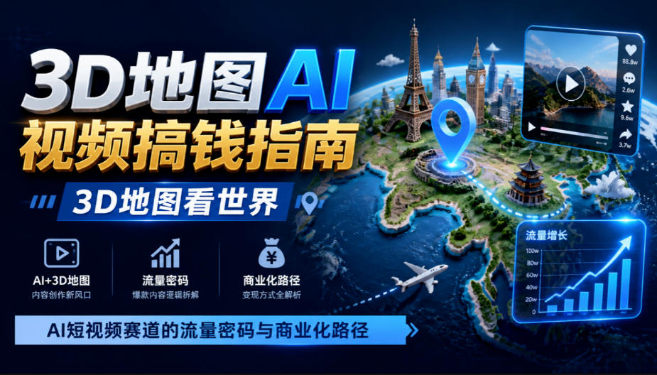 3D地图AI视频搞钱指南，3D地图看世界，AI短视频赛道的流量密码与商业化路径【文档】-造梦栈