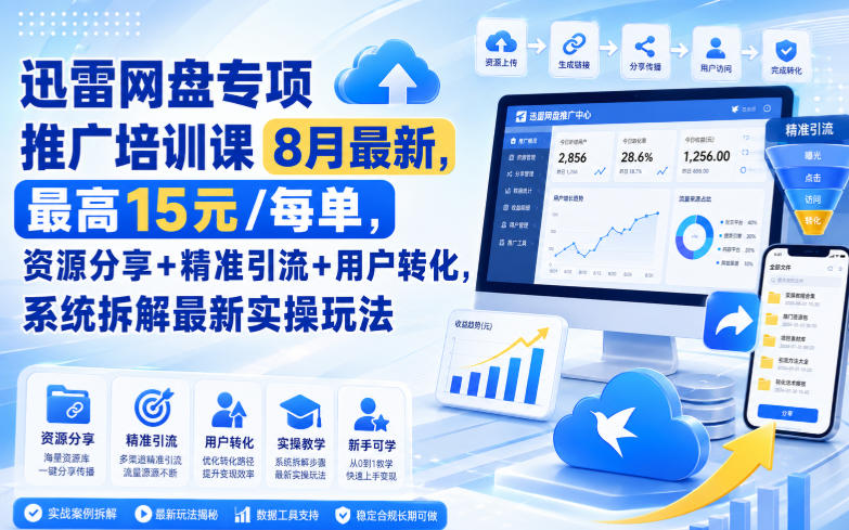 迅雷网盘专项推广培训课9月最新，最高15米/每单，资源分享+精准引流+用户转化，系统拆解最新实操玩法(更新1026)-造梦栈