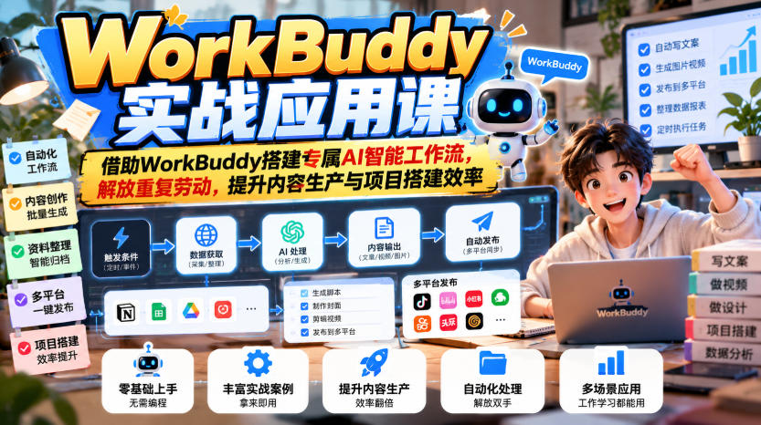 WorkBuddy实战应用课，借助WorkBuddy搭建专属AI智能工作流，解放重复劳动，提升内容生产与项目搭建效率-造梦栈