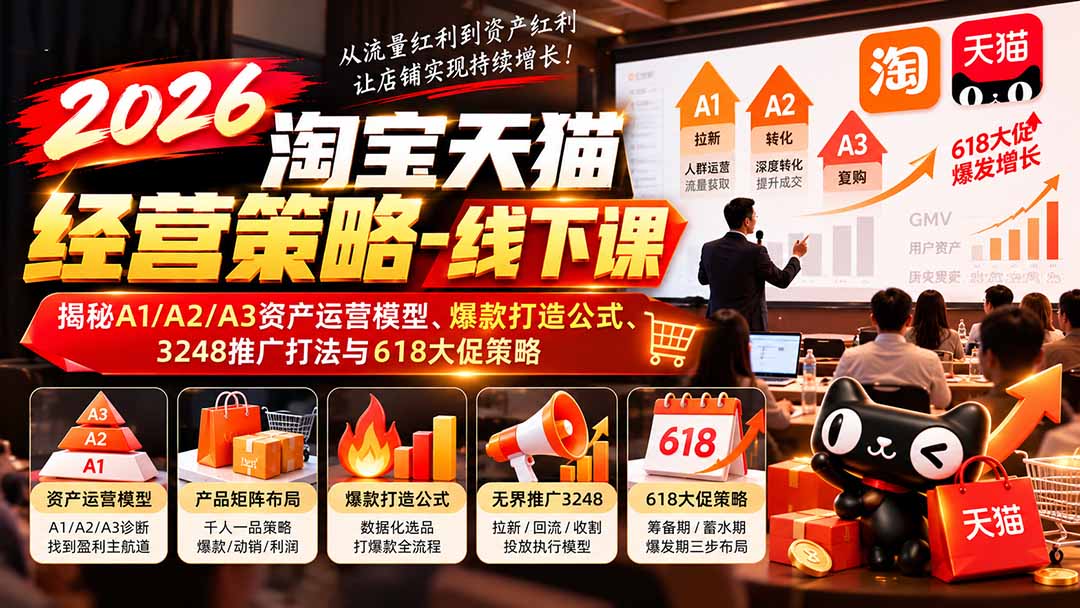 2026淘宝天猫经营策略-线下课：揭秘A1/A2/A3资产运营模型、爆款打造公式、3248推广打法与618大促策略-造梦栈