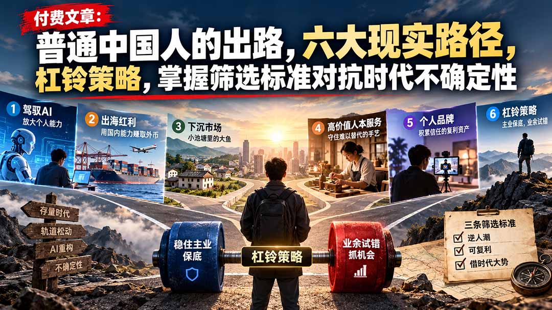 付费文章：普通中国人的出路，六大现实路径，杠铃策略，掌握筛选标准对抗时代不确定性-造梦栈