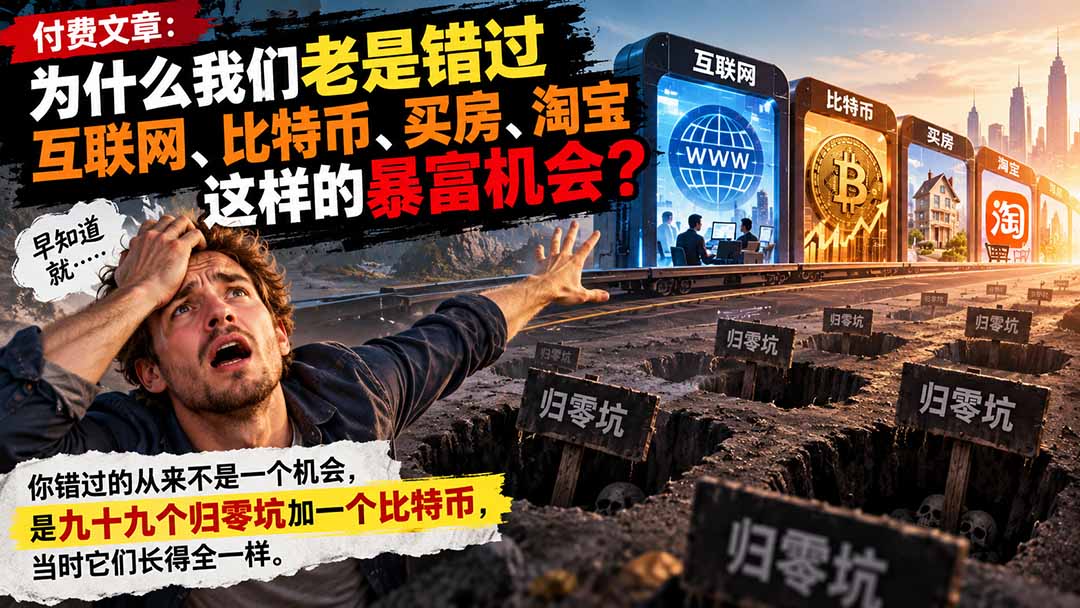 付费文章：为什么我们老是错过互联网、比特币、买 房、淘宝这样的暴富机会？-造梦栈