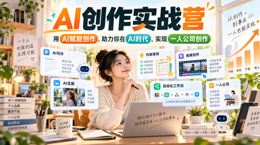 AI创作实战营，用AI赋能创作，助力你在AI时代，实现一人公司创作-造梦栈