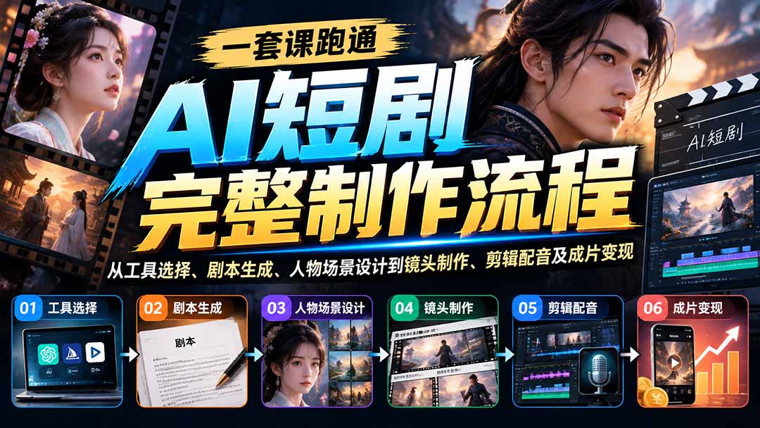 一套课跑通AI短剧完整制作流程：从工具选择、剧本生成、人物场景设计到镜头制作、剪辑配音及成片变现-造梦栈