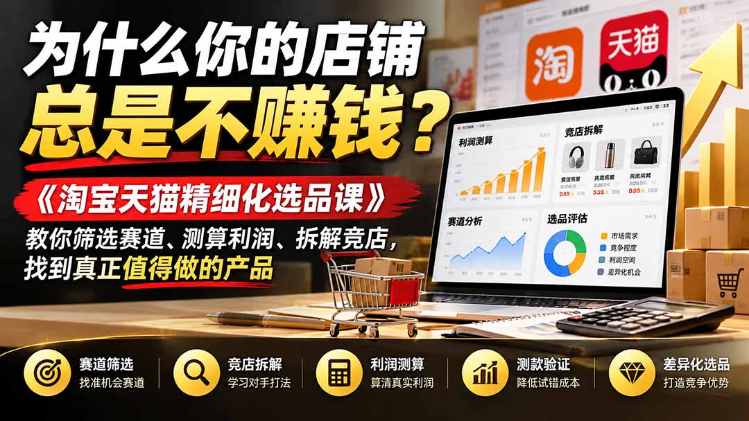 为什么你的店铺总是不赚钱？《淘宝天猫精细化选品课》教你筛选赛道、测算利润、拆解竞店，找到真正值得做的产品-造梦栈