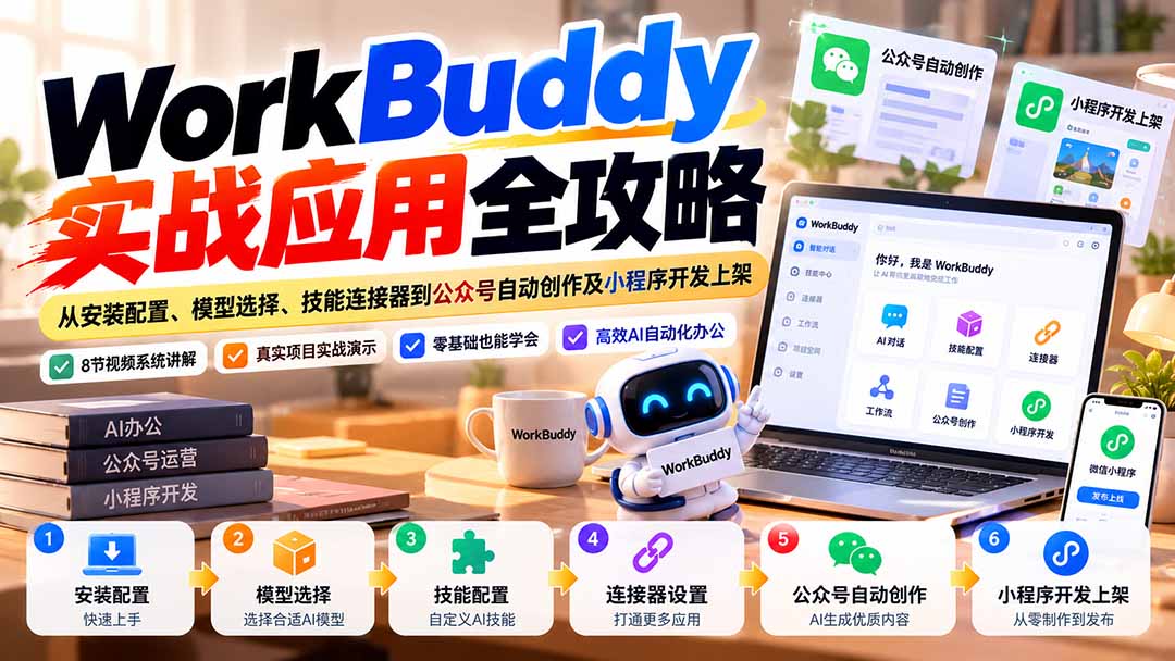 WorkBuddy 实战应用全攻略：从安装配置、模型选择、技能连接器到公众号自动创作及小程序开发上架-造梦栈