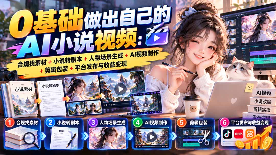 0基础做出自己的AI小说视频：合规找素材+小说转剧本+人物场景生成+AI视频制作+剪辑包装+平台发布与收益变现-造梦栈