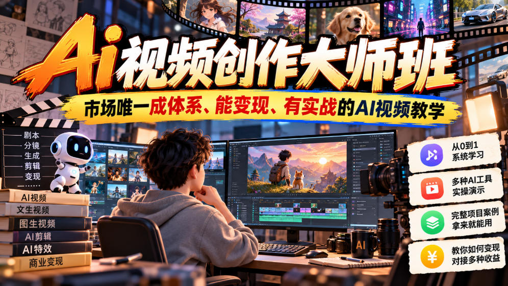 Ai视频创作大师班，市场唯一成体系、能变现、有实战的AI视频教学(更新2026)-造梦栈