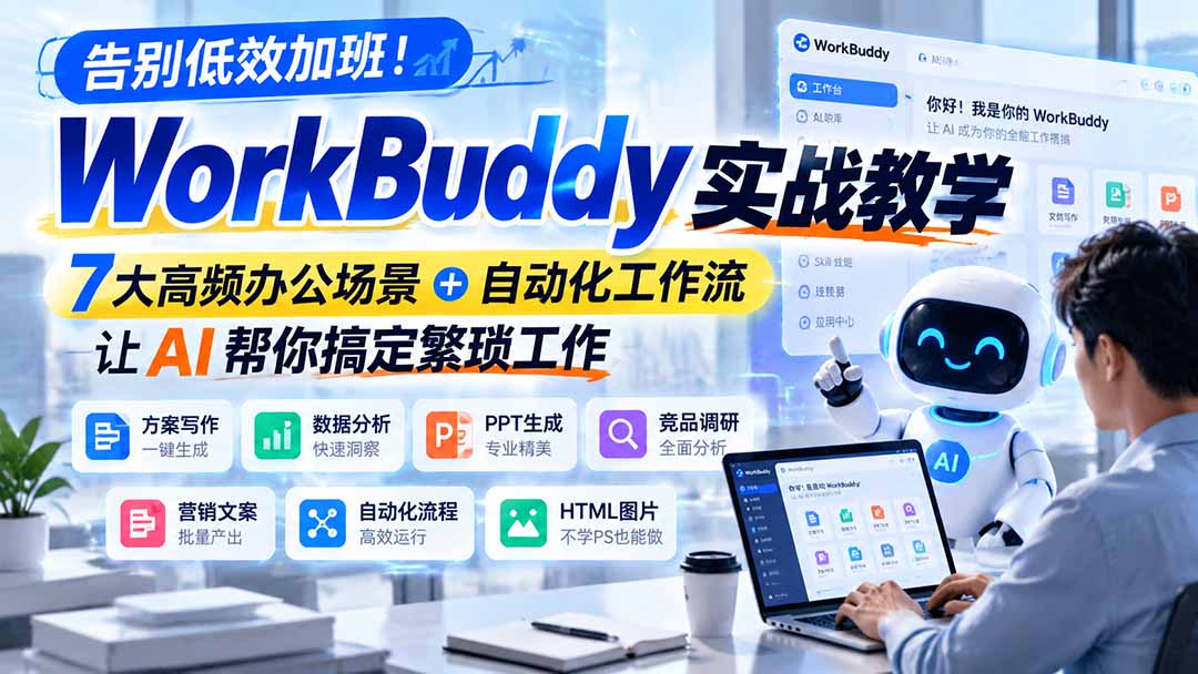 告别低效加班！WorkBuddy实战教学，7大高频办公场景＋自动化工作流，让AI帮你搞定繁琐工作-造梦栈