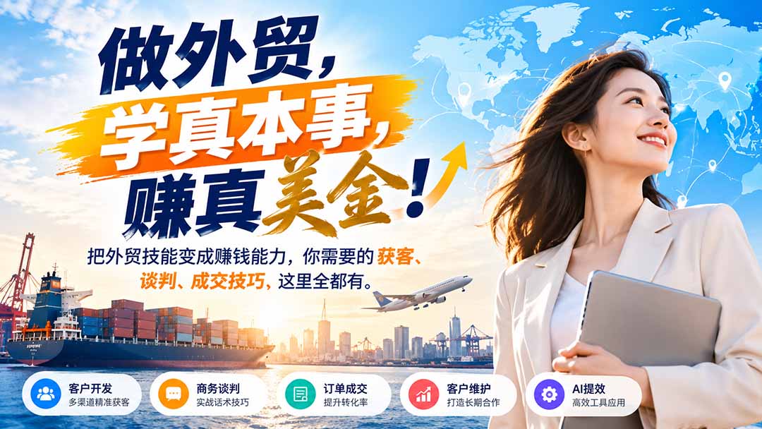 做外贸，学真本事，赚真美金！把外贸技能变成赚钱能力，你需要的获客、谈判、成交技巧，这里全都有-造梦栈