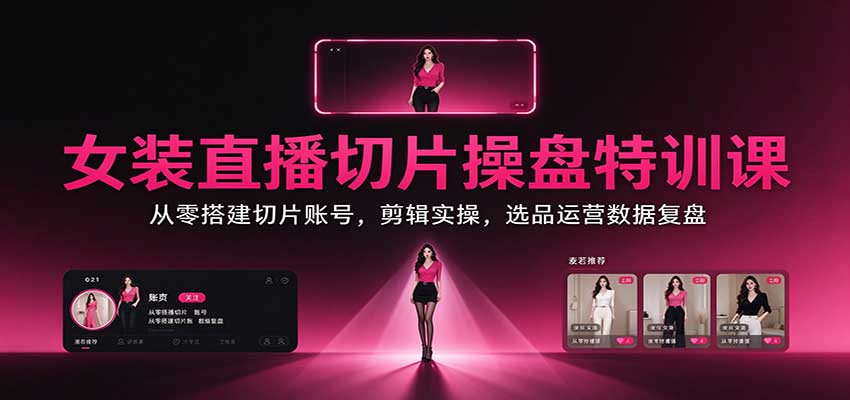 女装直播切片操盘特训课：从零搭建切片账号，剪辑实操，选品运营数据复盘-造梦栈