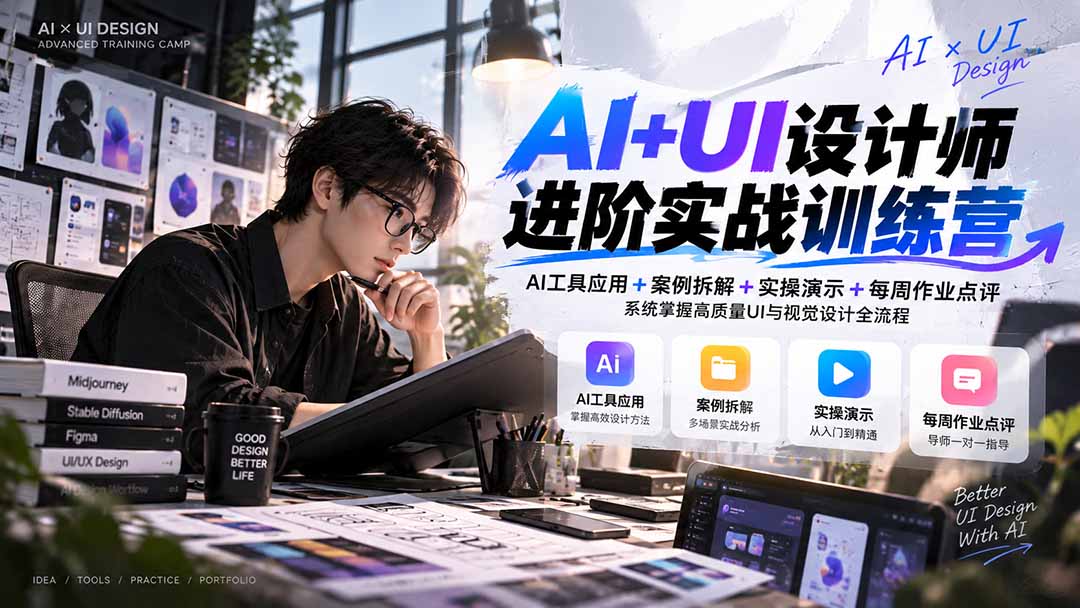 【无水印】AI+UI设计师进阶训练营-第4期：AI工具应用+案例拆解+实操演示+作业点评，掌握高质量UI与视觉设计全流程-造梦栈